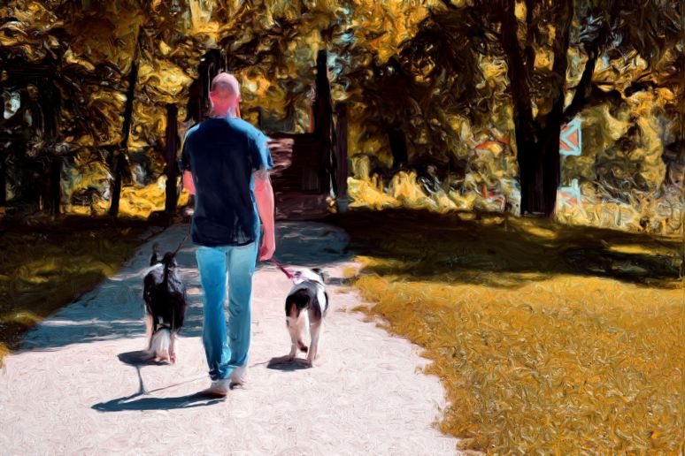 A Man and His Dogs Oil Painting